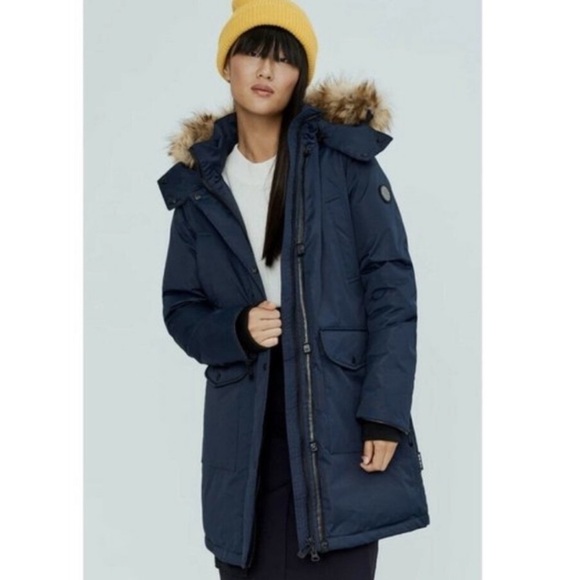 Noize Nora Faux Fur Trim Hooded Parka Jacket Navy Size XS - Picture 4 of 16